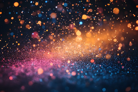 A mesmerizing abstract image featuring a vibrant blend of glowing bokeh lights in warm and cool tones, creating a dynamic and festive atmosphere. perfect for use in design projects, holiday cards, or as a captivating background. Generative AIの素材