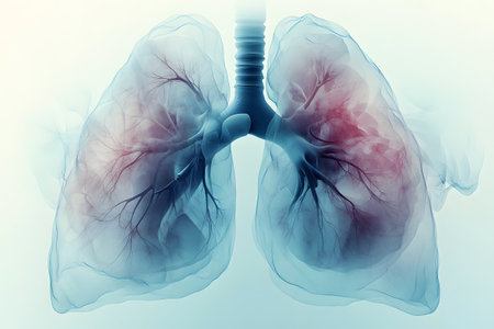 High-resolution medical illustration depicting the anatomy of human lungs. highlights intricate details of the bronchial tree and alveolar structures, emphasizing respiratory health and medical research applications. Generative AIの素材