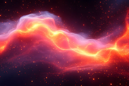 A vibrant cosmic wave glows in deep space, forming a mesmerizing interplay of light and color. this celestial nebula scene evokes mystery and wonder, ideal for science fiction themes or educational materials. Generative AIの素材