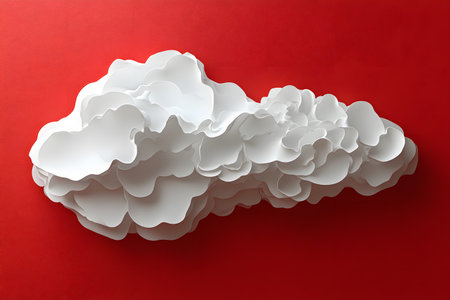 White, layered abstract cloud sculpture set against a bold red backdrop. this modern art piece combines clean lines and smooth curves, making it ideal for contemporary decor and creative design projects. Generative AIの素材