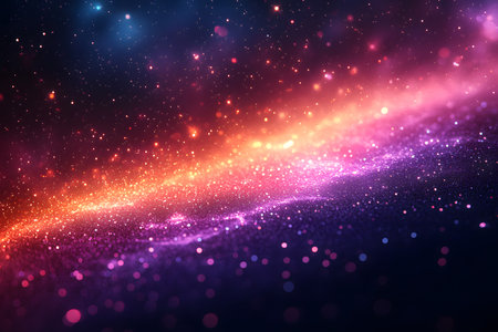 Vivid cosmic artwork showcasing a dynamic blend of vibrant colors in a galaxy-inspired scene. bright pink, orange, and purple hues illuminate the abstract composition, creating a mesmerizing depiction of a distant nebula filled with shimmering stars. Generative AIの素材