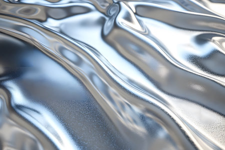 Shiny metallic waves create a dynamic and fluid abstract background. the sleek surface reflects light, offering a futuristic and modern aesthetic ideal for design projects, digital art, or textures. Generative AIの素材