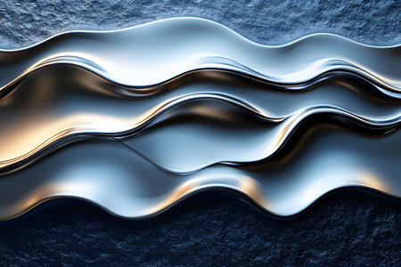 Abstract representation of metallic waves flowing across a textured surface, blending silver and blue hues. the intricate patterns and reflective qualities offer a striking visual ideal for backgrounds, contemporary design, and creative projects. Generative AIの素材