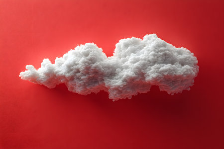 Fluffy white cloud against a vibrant red backdrop creates a stark, surreal contrast ideal for creative projects. the minimalist design highlights the cloud s texture, offering a striking visual for modern decor or digital use. Generative AIの素材