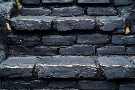 Weathered black brick wall featuring rough textures and chipped surfaces, ideal for backgrounds or design projects. the texture provides an industrial, rustic aesthetic suitable for various creative uses. Generative AIの素材
