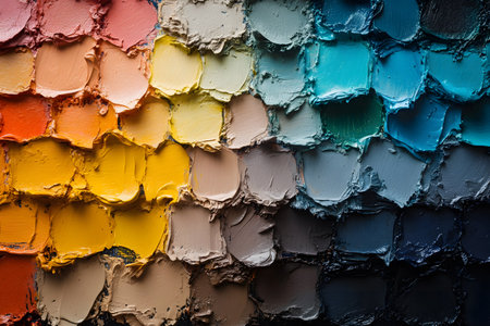 A stunning array of oil paint creates a vivid and textured palette, featuring a harmonious gradient. perfect for art lovers and creative professionals seeking inspiration and visual appeal. Generative AIの素材