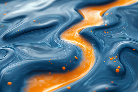 A mesmerizing swirl of blue and orange hues creates an abstract depiction of a flowing river. the vibrant colors and smooth textures offer a dynamic visual, ideal for contemporary art, digital backgrounds, and creative projects. Generative AIの素材