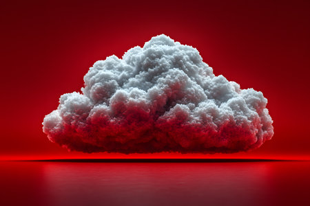 A fluffy white cloud is displayed against an intense red gradient background, creating a striking contrast. the vivid colors and abstract composition make it suitable for modern art, creative design, and visual storytelling. Generative AIの素材