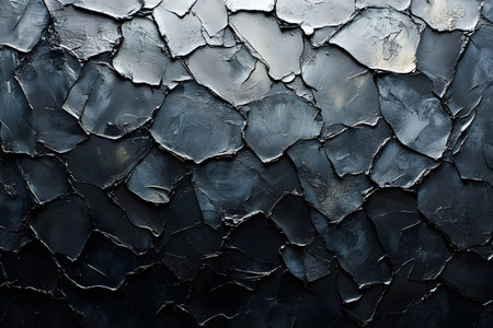 A striking abstract background featuring dark, layered textures resembling cracked stone or dried mud. the contrasting shades of black and gray create depth and interest, suitable for modern design projects and artistic interpretations. Generative AIの素材