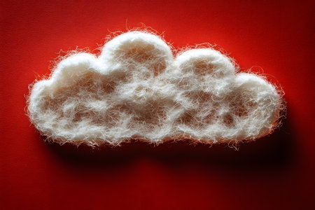 A fluffy white cloud shaped from fibers, set against a bold red background. the contrast creates a striking visual, ideal for abstract art projects, design inspirations, and creative digital content. Generative AIの素材
