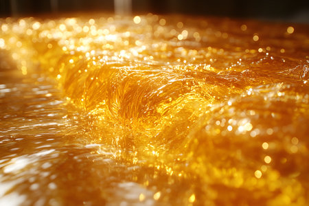 Vivid golden waves create a mesmerizing abstract design, perfect for artistic backgrounds. the shimmering, fluid texture evokes creativity and elegance, ideal for contemporary art projects and visual design. Generative AIの素材