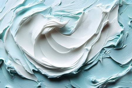 Dynamic swirls of blue and white paint create a textured abstract composition. the fluid motion and rich textures add depth and visual interest, making it suitable for modern art pieces or design projects. Generative AIの素材