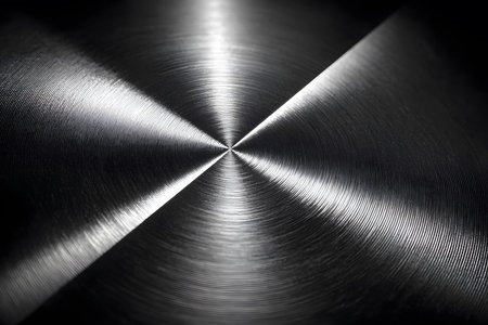 Close-up of a sleek, stainless steel surface featuring intricate concentric circle patterns. the metallic texture reflects light, creating a modern and industrial aesthetic ideal for backgrounds or design elements. Generative AIの素材