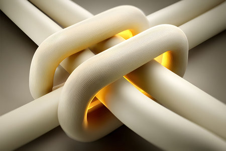 A conceptual representation of a modern, glowing knot featuring intertwined, smooth surfaces and a warm, radiant core. this abstract design encapsulates dynamic fluidity, making it ideal for contemporary art prints and digital decor. Generative AIの素材