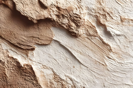Close-up view of a textured sandstone rock surface, showcasing intricate patterns and layers. the natural earthy tones and organic formations offer inspiration for geological studies and creative design projects. Generative AIの素材