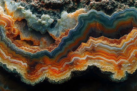Vibrant layers of colorful agate stone reveal intricate patterns and textures, offering inspiration for art, design, and decorative projects. rich in detail, perfect for nature-themed aesthetics. Generative AIの素材