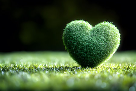 Heart-shaped greenery symbolizes love for nature and sustainability, set against a vibrant green background. a concept embodying eco-friendliness, ideal for environmental campaigns and designs. Generative AIの素材