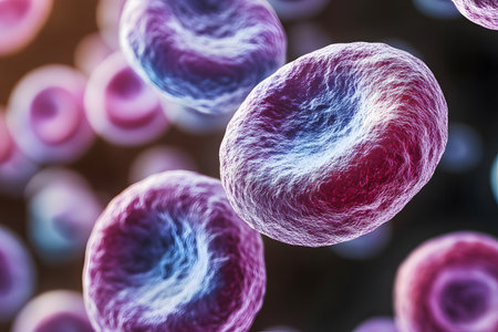Visual representation of red blood cells, their biconcave shape in intricate detail. ideal for use in scientific publications, medical textbooks, or educational materials, emphasizing cellular biology and hematology concepts. Generative AIの素材