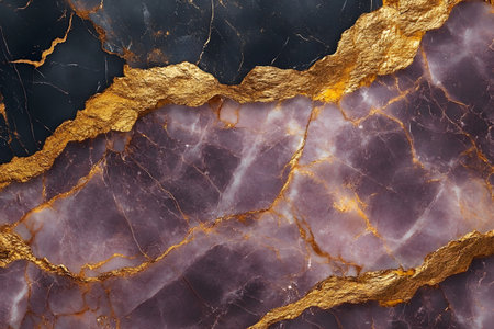 A luxurious marble texture featuring rich purple and black hues interwoven with shimmering gold veins. this elegant pattern is ideal for use in interior design, wallpaper, and upscale branding projects seeking a sophisticated touch. Generative AIの素材