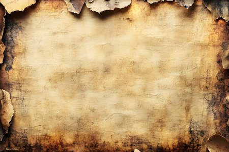 Rustic, aged paper background with torn edges and textured surface. ideal for vintage-themed designs, scrapbooks, posters, and print projects. adds an antique, historical, or old-world charm to creative works. Generative AIの素材