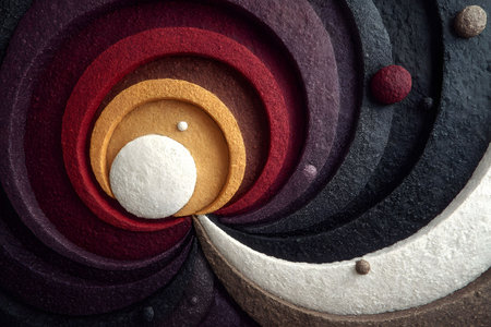 Layered concentric circles in rich earth tones create an abstract cosmic scene with a blend of texture and depth. perfect for modern art prints, wall decor, or design projects needing a bold statement. Generative AIの素材