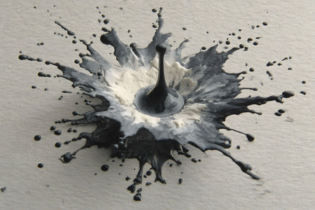 A striking black and white paint splash forms a captivating abstract design, illustrating the dynamic interaction of fluid motion and color contrast. ideal for creative projects, backgrounds, or artistic inspiration. Generative AIの素材