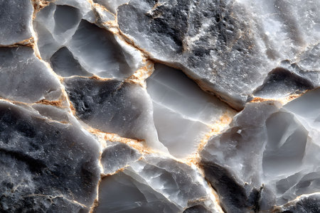 High-resolution image showcasing a close-up of natural marble with intricate patterns and textures. the stone's gray and white tones are highlighted by golden veins, ideal for interior design, architecture, and material study. Generative AIの素材