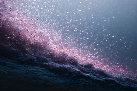A dynamic abstract scene featuring a glittery wave in ethereal twilight tones. the interplay of pink and blue evokes a cosmic atmosphere, ideal for use in artistic designs or as an eye-catching background. Generative AIの素材