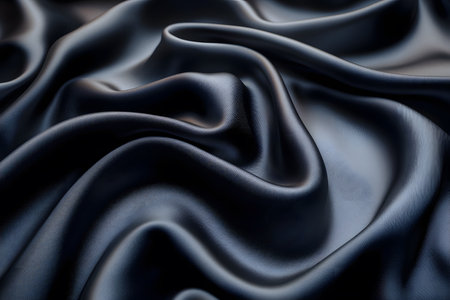 Luxurious black satin fabric showcasing smooth, shiny folds creating a rich texture. ideal for fashion design, textile inspiration, or backgrounds emphasizing elegance and sophistication in creative projects. Generative AIの素材