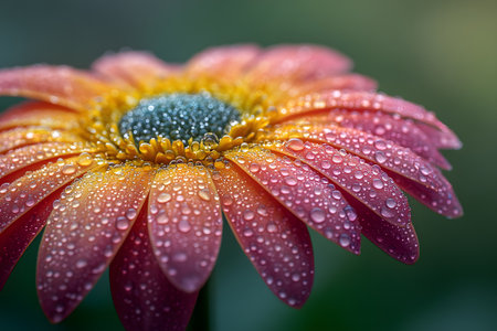 Macro photograph showcasing a vibrant gerbera daisy adorned with dewdrops. the intricate details and vivid colors highlight the flower's natural beauty, making it ideal for nature-inspired art and floral decorations. Generative AIの素材