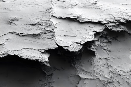 A close-up view of a textured surface featuring cracked plaster, showcasing natural patterns and variations in depth. this abstract backdrop is ideal for architectural themes, design projects, and artistic interpretations. Generative AIの素材