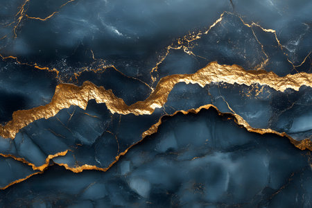 A striking blue marble texture with shimmering gold veining creates an elegant and luxurious aesthetic. ideal for use in wallpapers, backgrounds, or design elements for upscale projects and sophisticated decor. Generative AIの素材