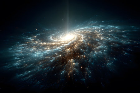 A stunning spiral galaxy radiates light from its bright core, surrounded by swirling arms of stars and cosmic dust. this striking depiction of deep space illustrates the grandeur and mystery of the universe, ideal for scientific and artistic purposes. Generative AIの素材