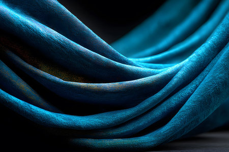 Elegant folds of rich blue fabric create a sense of luxury and sophistication. the texture and depth of the drapery make it perfect for high-end textile design, interior decoration themes, and artistic backgrounds. Generative AIの素材