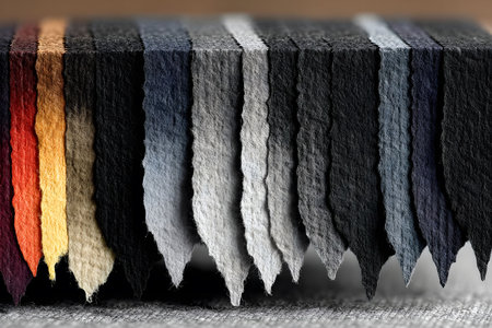 A striking arrangement of torn paper edges showcasing a variety of shades from vibrant orange to deep black. perfect for artistic design projects, adding texture and depth to creative works. Generative AIの素材