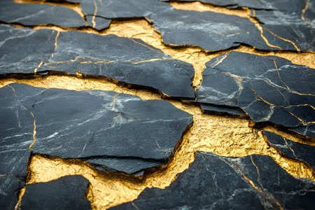 Abstract pattern featuring black marble with gold veins creating striking visual contrasts. ideal for luxury design concepts, wall art, backgrounds, or modern decor themes. highlights texture and opulence. Generative AIの素材