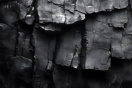 Close-up of a textured dark wall featuring dramatic cracks and rugged surfaces. the abstract formation creates a moody, industrial feel, perfect for backgrounds in design projects emphasizing texture and depth., Generativeの素材