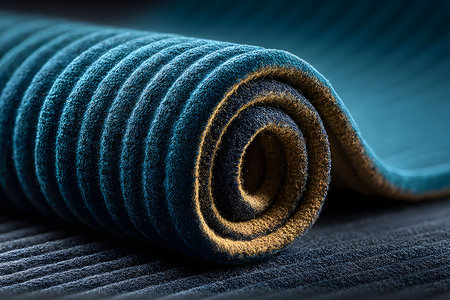 Rolled fabric featuring rich blue and yellow hues with a distinct plush texture, ideal for upholstery, modern interior design, and stylish home decor projects. the layered material suggests comfort and elegance. Generative AIの素材