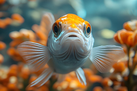 A close-up view of a vivid tropical fish amidst a lush coral reef, showcasing intricate details and vibrant colors of oceanic life. perfect for marine-themed designs or educational materials on aquatic ecosystems. Generative AIの素材