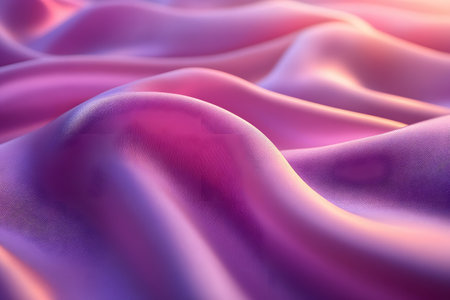 Smooth, flowing satin fabric in shades of pink and purple creates a dreamy, abstract landscape. the gentle curves and soft gradients evoke a sense of luxury, making it ideal for artistic design or interior decoration. Generative AIの素材