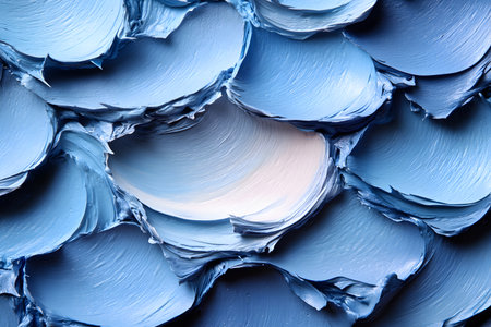 Blue and white textured oil paint creates a dynamic abstract pattern, emphasizing depth and movement. the thick layers showcase intricate details and vibrant color variations, perfect for artistic and design applications. Generative AIの素材