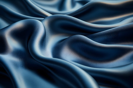 Blue silk fabric showcases soft, flowing waves creating a sense of luxury and elegance. the smooth texture and deep color make it ideal for fashion, interior design, or artistic backgrounds, adding sophistication and style. Generative AIの素材