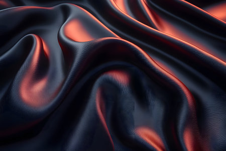 Smooth black satin fabric with subtle red highlights creates an elegant and luxurious appearance. the fabric's flowing waves and rich hues provide an ideal backdrop for fashion, interior design, and digital art projects. Generative AIの素材