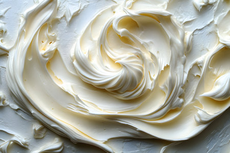 Swirling patterns of whipped cream create a mesmerizing visual ideal for culinary arts, dessert designs, and food photography. the creamy texture and rich white color add elegance and appeal to creative projects. Generative AIの素材