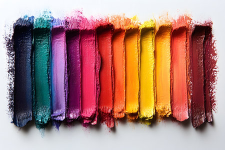Vibrant horizontal paint strokes in a full color spectrum create a striking abstract composition. perfect for art and design themes, this image showcases rich textures and dynamic color transitions on a white background. Generative AIの素材