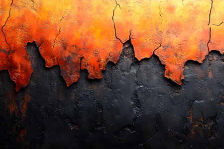 Abstract artwork featuring a textured backdrop with striking fiery red and deep black tones. the cracked surface adds visual interest, making it ideal for creative projects, backgrounds, or art prints. Generative AIの素材
