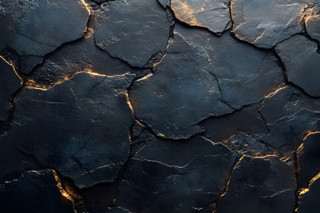 Dark stone texture with prominent cracks and shimmering gold veins, creating a striking contrast. ideal for backgrounds, design elements, or artistic concepts emphasizing luxury and elegance. Generative AIの素材
