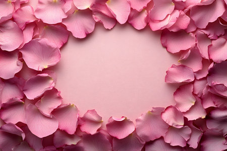 Pink rose petals form a beautiful border around a soft, textured background, creating an elegant and romantic setting. ideal for use in wedding invitations, greeting cards, or decorative floral designs. Generative AIの素材