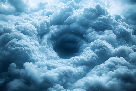 Swirling cloud vortex forming a dramatic scene, showcasing the power and beauty of nature. a captivating visual ideal for atmospheric designs in digital art, backgrounds, or thematic posters. Generative AIの素材