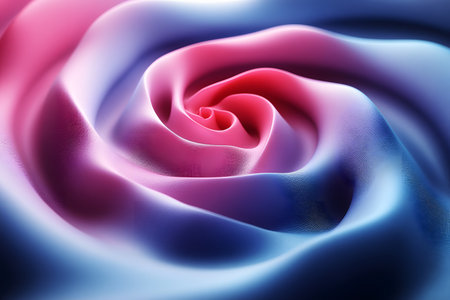 Swirling abstract pattern resembling a rose, featuring soft gradients of pink and blue. the smooth, flowing texture adds depth and elegance, suitable for modern decor, textiles, and artistic backgrounds. Generative AIの素材